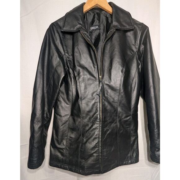 Burk's Bay Womens Leather Full Zip Jacket Sz XL Black Moto Edgy Minimalist - Picture 10 of 11